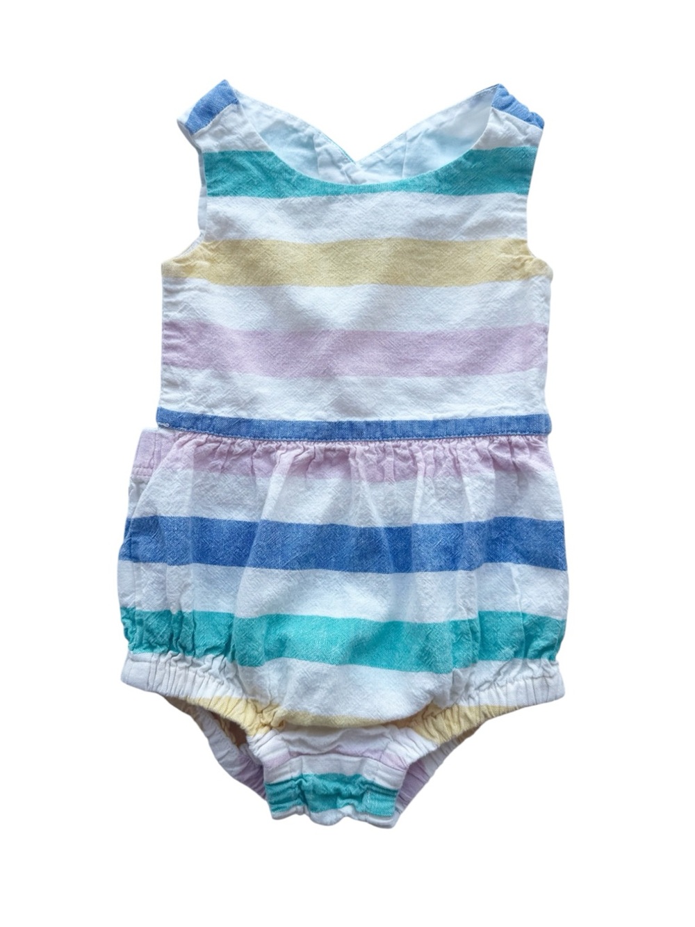 Tea Collection Linen Blend Colorful Striped Romper 6-9M